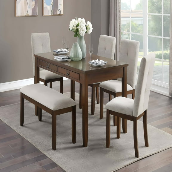 Tufted Dining Chairs, Chenille Upholstered Seats with Dark Cherry Wood Frame, Set of 2 Kitchen Chairs for Dining Room, Breakfast Nook or Apartment