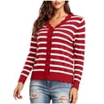 thumbnail image 2 of Hilenly Womens Striped Cardigan Sweaters Long Sleeve V Neck Lightweight Open Front Button Down Knit Cardigans, 2 of 8