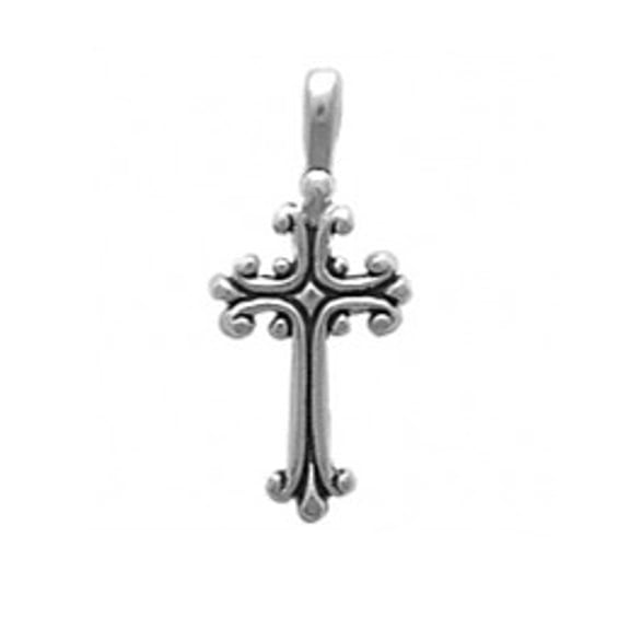 Sterling Silver 16" .8mm Box Chain Christian Decorated Exploding Ends Cross Pendant Necklace