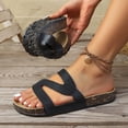 thumbnail image 3 of Rokment Beach Platform Cork Footbed Slides Sandals for Women Wide Width Comfortable Soft Sole Casual Leather Open Toe Orthopedic Walking Flat Slip on Vacation Dress Slippers Summer Shoes Black, 3 of 6