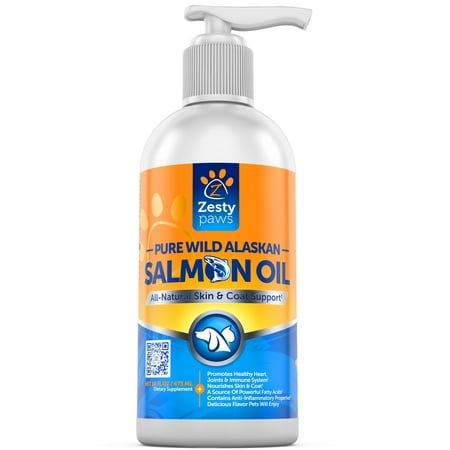 Zesty Paws Pure Wild Alaskan Salmon Oil for Dogs & Cats, Omega-3 with EPA & DHA for Skin & Coat Health, 16 (Best Oil For Dogs Dry Skin)