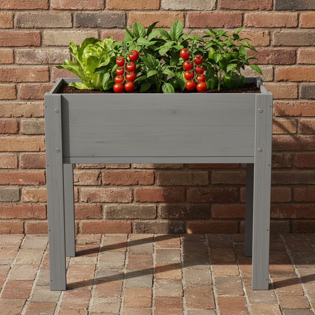 31x31x16 Inch Raised Garden Bed with Legs Elevated Wooden Planter Box Solid Wood Outdoor Planter for Plants Flowers Fruits Vegetables Herbs
