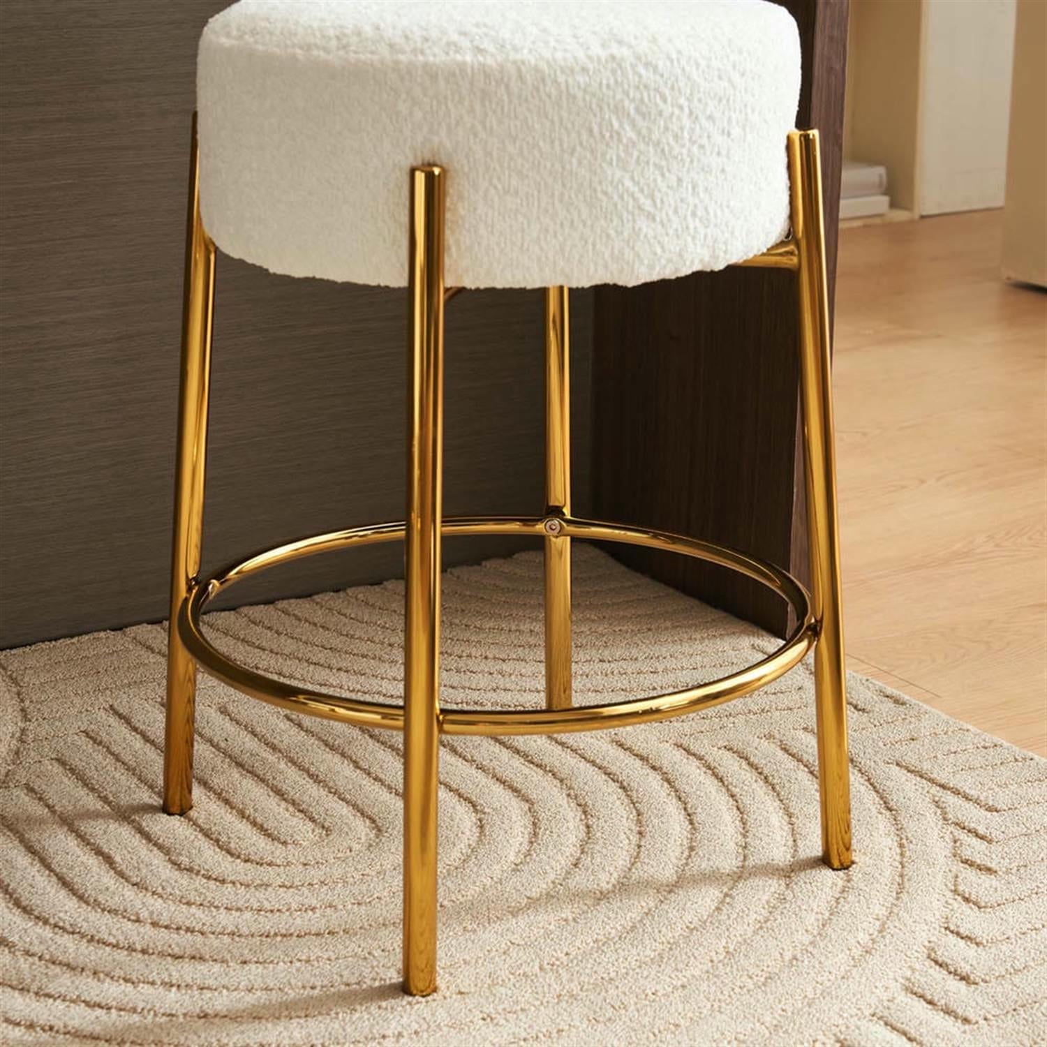 Demi Bonn 24" Counter Height Bar Stools Set of 2, Upholstered Barstools, Kitchen Island Countertop Chairs for Dining Room, Beige+Gold