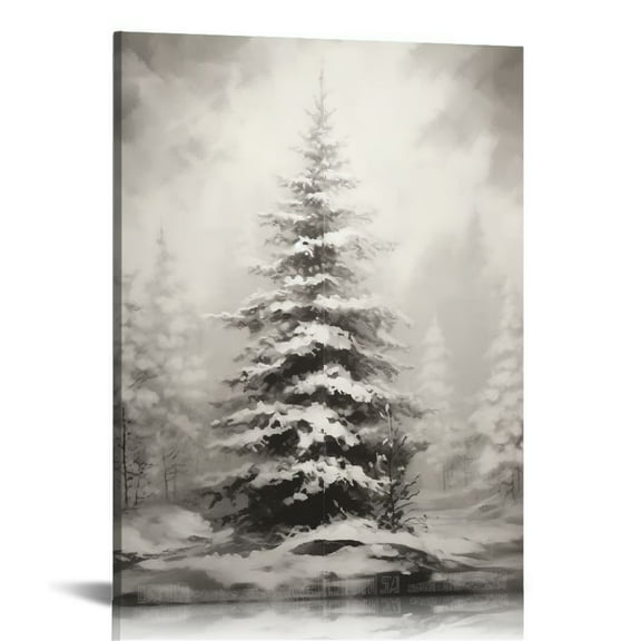 COMIO Vintage Christmas Canvas Wall Art Pine Tree Botanical Wall Art Prints Poster Winter Scene Forest Landscape Snow Painting Pictures Farmhouse Aesthetics Decor