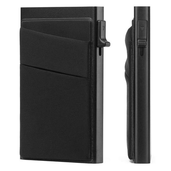FALAN MULE Slim Smart Aluminum Card Holder Mens Wallet Minimalist Leather RFID Blocking Metal Pop Up Wallet