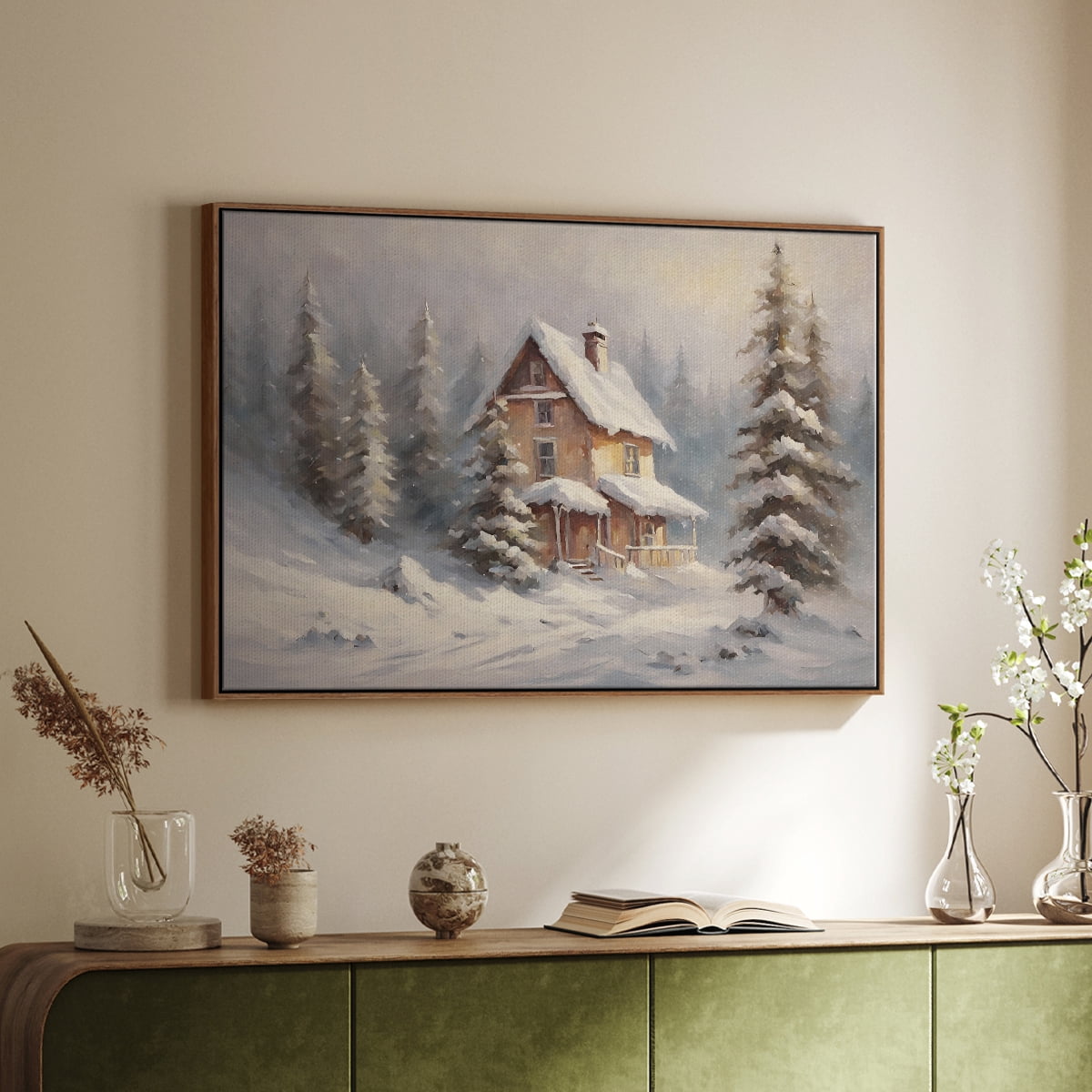 Vintage Landscape-CLXXVIII By Wexford Home Framed in Walnut Wood Gallery Wrapped Canvas 25 in. x 37 in.