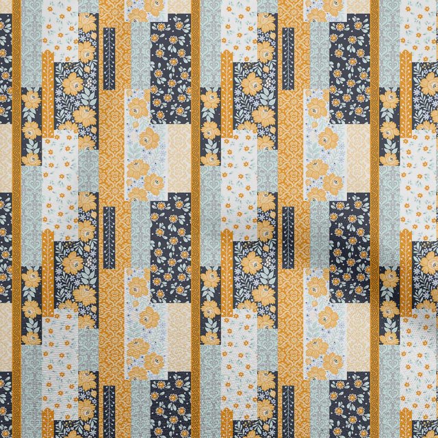 oneOone Velvet Mustard Yellow Fabric Floral Sewing Material Print Fabric By The Yard 58 Inch Wide