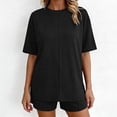 thumbnail image 2 of Sentmoon Ensemble 2 Pcs pour Femmes Hauts Mignons pour Femmes et Shorts pour Femmes Décontractés à Manches Courtes Col Ras du Cou Haut d'Été Coupe Régulière T-Shirts Unis pour Femmes avec Poches P-2TG, 2 of 8
