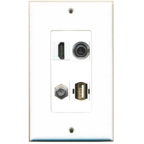 Ultra Spec Cables - 1 Gang Decorative HDMI Coax 3.5mm USB A-A Wall Plate