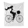 thumbnail image 1 of Black and White Soft Flannel Fleece Blanket, Young Woman Silhouette with a Bouquet of Spring Flowers Cycling Bridal, Cozy Plush for Indoor and Outdoor Use, 50" x 60", Black and White, by Ambesonne, 1 of 6
