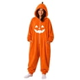 thumbnail image 2 of LIZUOJUN Under $15 Women Halloween Onesie Pajamas Hooded Zip Up Footie Pumpkin Print Soft Fabric Cosplay Costume For Holiday Parties Cozy Nights Sleepover Orange Flannel, 2XL, 2 of 7