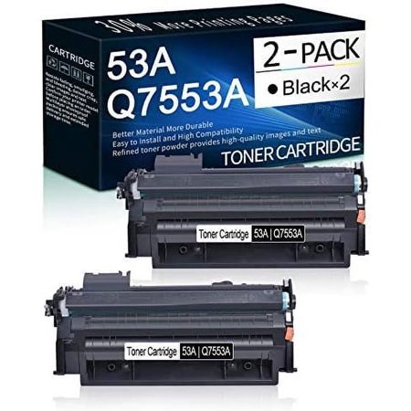 2 Pack Black Compatible 53A | Q7553A Toner Cartridge Replacement for HP Laserjet P2014n(CB451A) P2015(CB366A) P2015d(CB367A) P2015dn(CB368A) P2015x(CB369A) M2727nf(CB532A) Printer Toner Cartridge