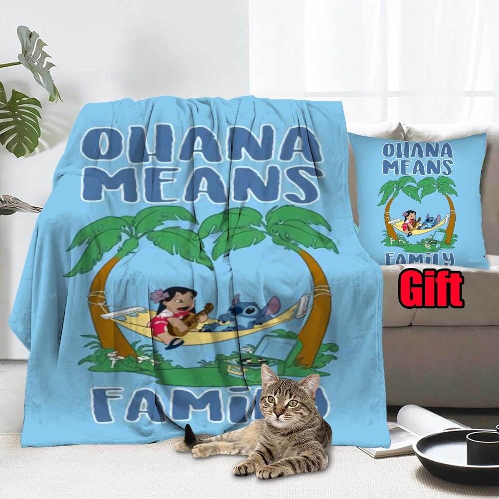 Disney Stitch Throw Blanket With Pillow Cover Outing Travel Blankets For Office, Bed, Sofa