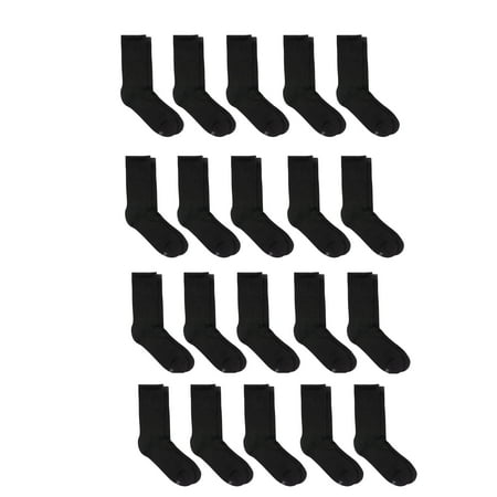 Hanes Boys Double Tough Durability 20 Pack Crew Socks, Sizes S-L