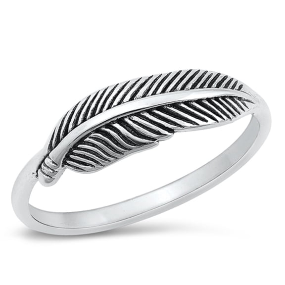 All in Stock Sterling Silver Sideways Feather Ring Size 7