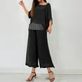 thumbnail image 2 of lcziwo Women's Mother of The Bride Pant Suits 2 Piece Sets Casaul Chiffon Sequin Short Sleeve Tshirts and Flowy Wide Leg Capri Pants Wedding Guest Evening Party Gowns Black XXL, 2 of 7