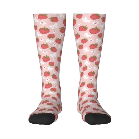 Vsdgher Floral Strawberr Print Thigh High Socks Extra Long Stretchy Sock Women Over Knee High Opaque Stocking Daily Wear