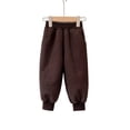 thumbnail image 2 of Rggeeun Boys Child Pants Tapered Hem Solid Color Elastic Waist Loose Fit Wide Leg Thermal Thickened Side Pockets Ankle Length Autumn Winter Playground Casual Trousers,Brown,4-5 Years, 2 of 4