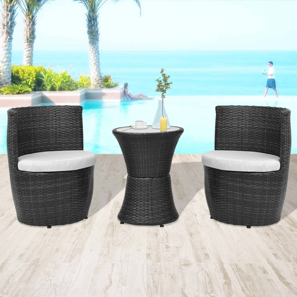 Kepooman 3pcs Wicker Couch with Cushions for Garden, Black Kepooman 3pcs Wicker Couch with Cushions for Garden, Black