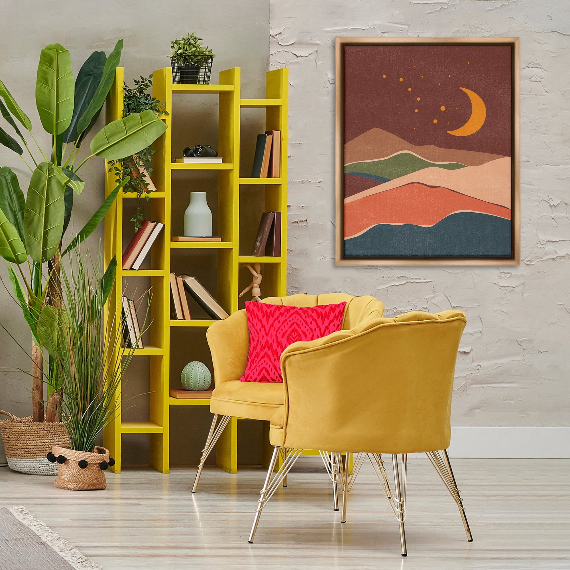 Stupell Industries Earthtone Desert Moon Landscape & Nature Painting Brown Floater Framed Canvas Art Print Wall Art, 25 x 31