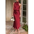 thumbnail image 4 of Vestido PRETTYGARDEN Satén sin Mangas con Cuello Simulado Maxi Vino Oscuro Talla L, 4 of 7