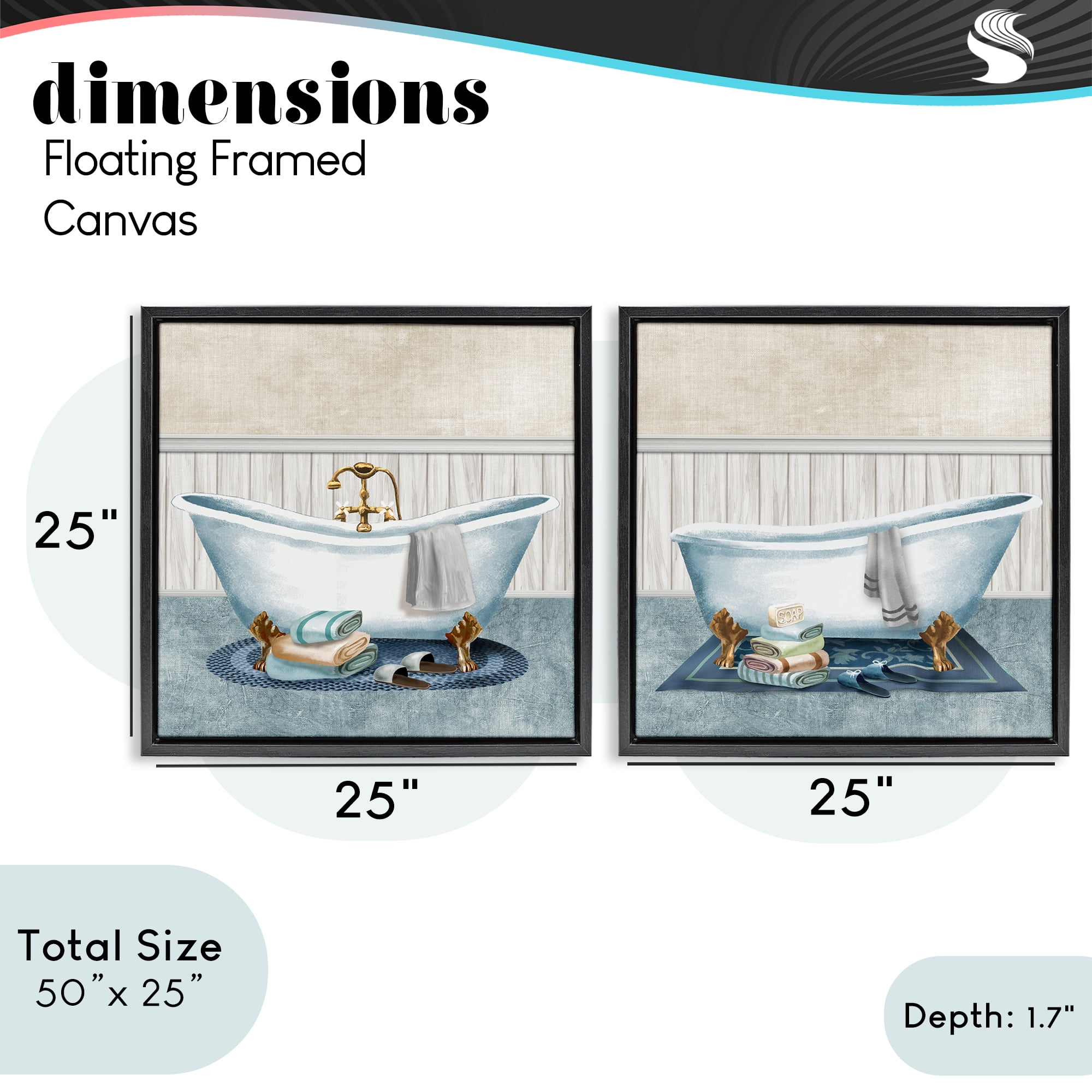 Stupell Industries Cozy Bathtub & Slippers 2 Piece Black Framed Floater Canvas Set, design by Conrad Knutsen