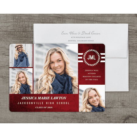 Sailboat Announcement - Textured Monogram Deluxe Graduation Announcement