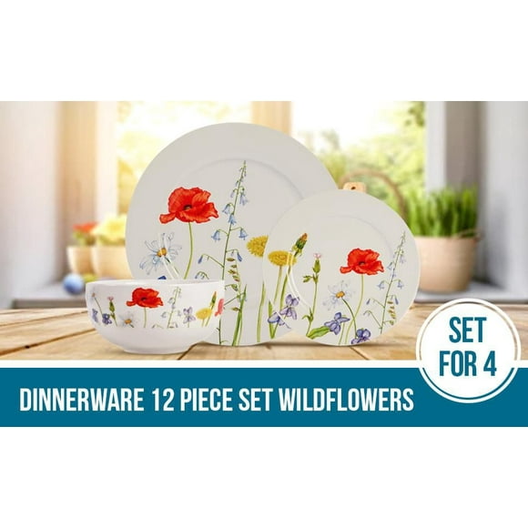 Safdie & Co. Wildflowers New Bone Dinnerware 12PC Set