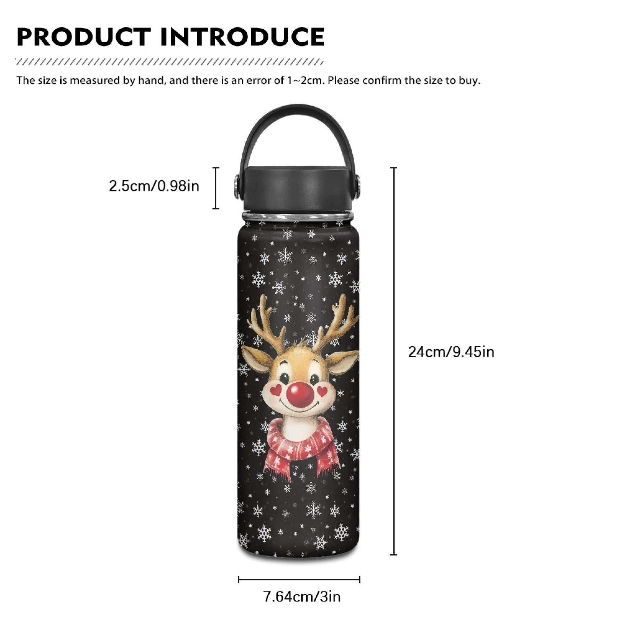 SEANATIVE Christmas 20oz Water Bottle Vacuum Insulated Stainless Steel Water Flask Reindeer Snowflake Leak Proof Travel Drink Mug Metal Canteen Hot Cold Water Bottles