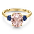 thumbnail image 3 of Gem Stone King 2.82 Ct Peach Nano Morganite Blue Created Sapphire 18K Yellow Gold Plated Silver Ring, 3 of 6