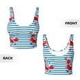 thumbnail image 5 of Picia Red Funny Crab on Blue Stripe Sports Bra for Women,Padded Strappy Sports Bras Medium Support Yoga Bra with Removable Cups,Running Yoga Bra-Large, 5 of 9
