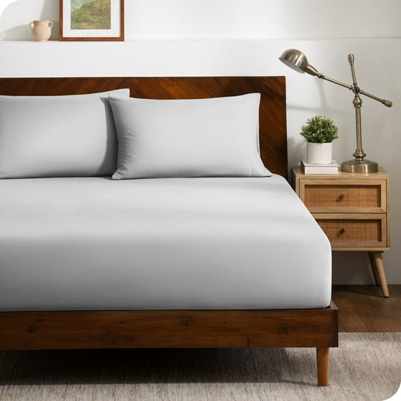 Bare Home Ultra-Soft Fitted Sheet   Pillowcase Set - Premium 1800 Collection - Deep Pocket - Full XL, Light Gray