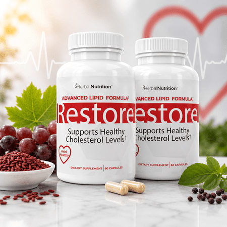 Restore Two Pack - Supports Healthy Cholesterol, Red Yeast Rice, Grape Seed, Folic Acid for Advanced Lipid Control, All-Natural Bio-Actives, Helps Promote Healthy Cholesterol (One Bottles)
