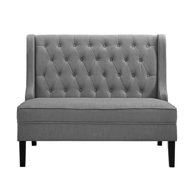 Home Fare Tufted Shelter Wing Entryway Bench in Ash Grey