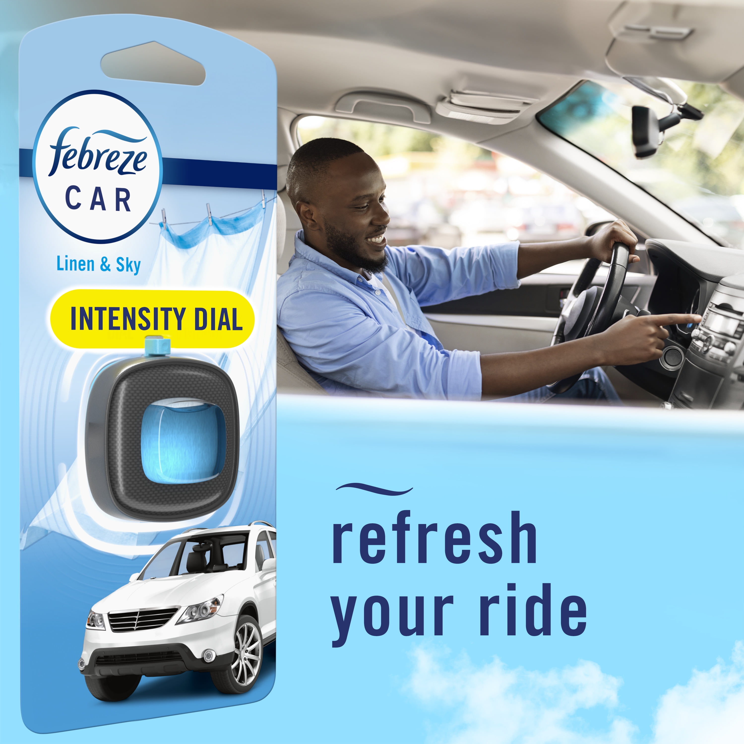 (8 pack) Febreze Car Air Freshener, Odor-Fighting Car Vent Clip, Linen & Sky, 3 Count