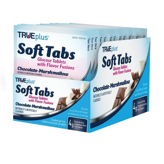 TRUEplus® Soft Tabs Glucose Tablets – 12 Packs (Chocolate Marshmallow)