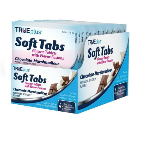 TRUEplus® Soft Tabs Glucose Tablets – 12 Packs (Chocolate Marshmallow)