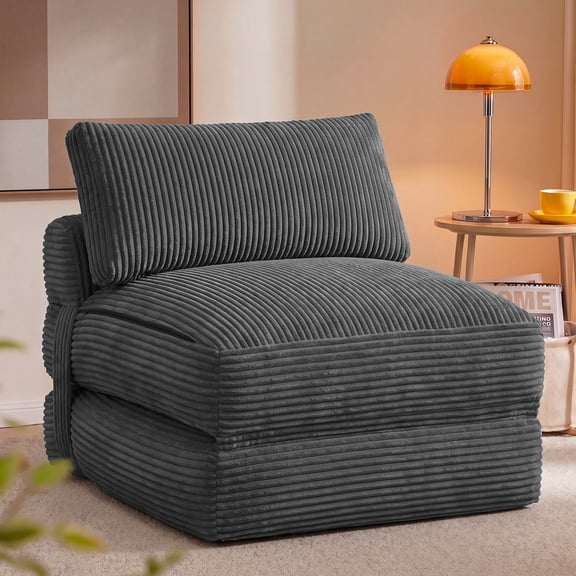 VASAGLE Folding Sofa Bed, Convertible Chair Bed with Pillow, Sleeper Chair Foldable Couch with Back Support, Boneless Chair, Comfy Floor Sofa, Gray