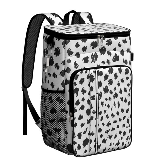 Travel Cooler Bag - White and Black Of Leopard Print Camping Beer Cooler Backpack with Bottle Opener- Waterproof Insulated Picnic Backpacks - Cooler Bag for Beach