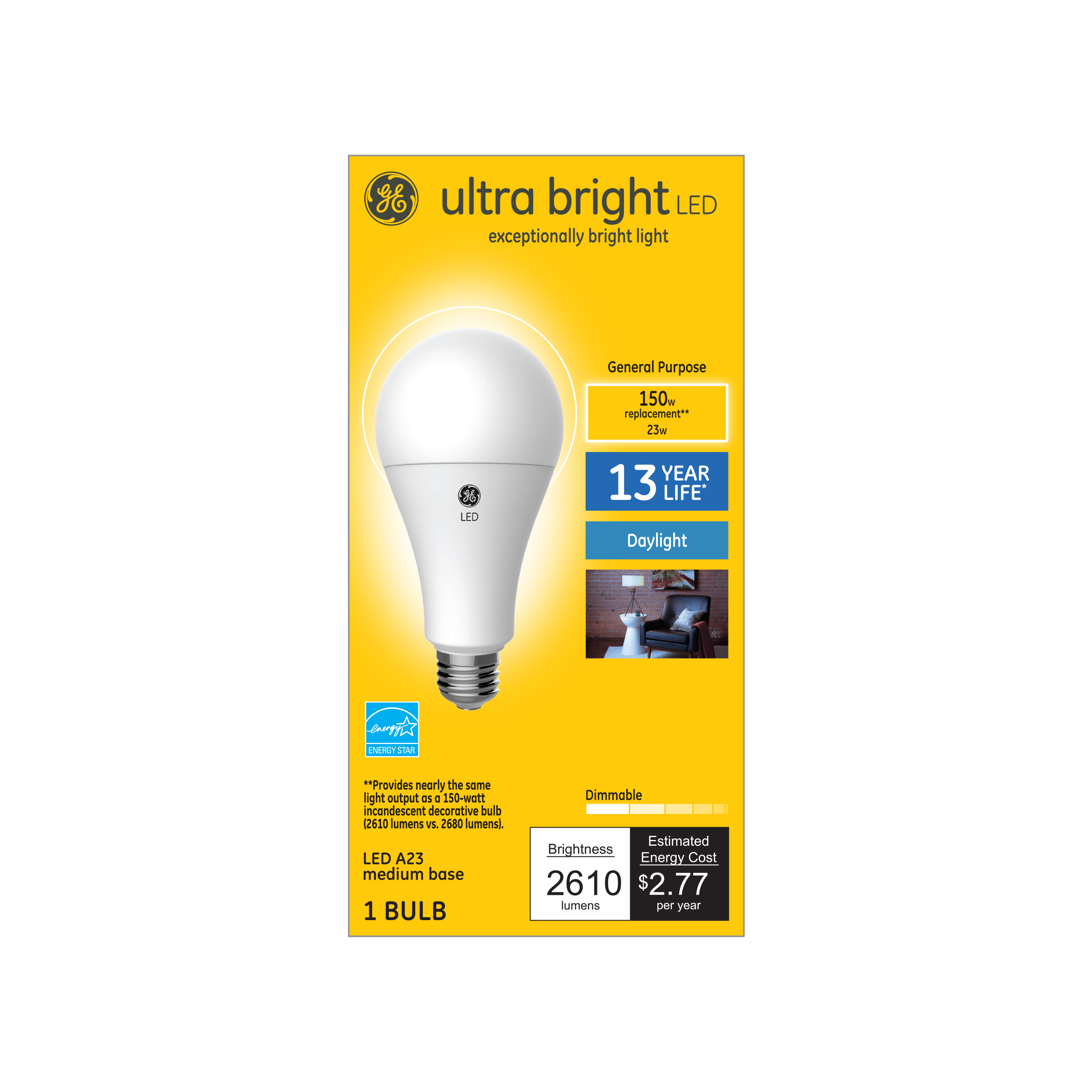 Ge Led 23w 150w Equvalent Daylight Ultra Bright 3 Geneal Purpose Light Bulb Medium Base 1pk Walmart Com Walmart Com