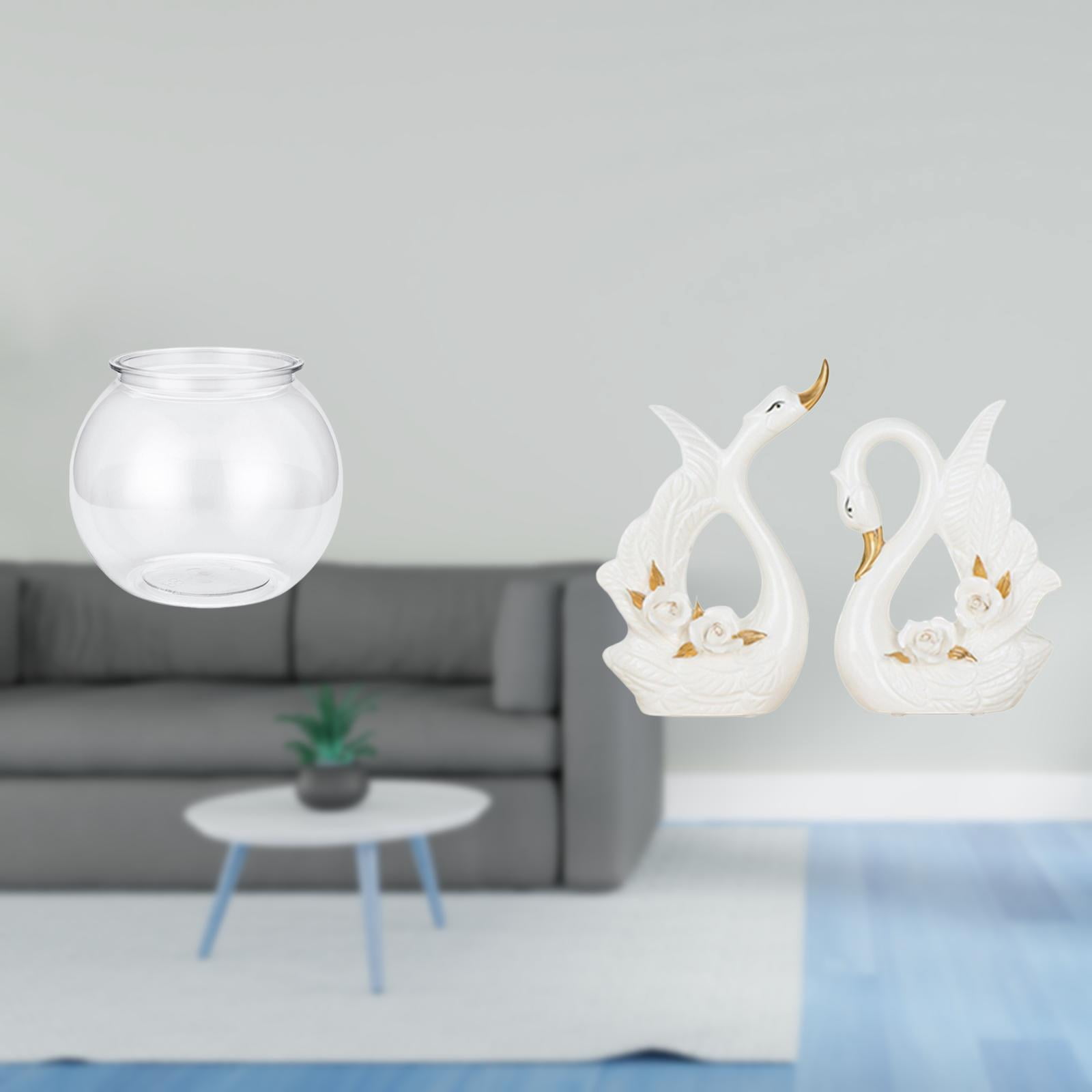 3 Pieces Desktop Aquarium Tank Transparent Small Fish Bowl Vase Durable Ceramic Swan Sculpture Home Office Decor