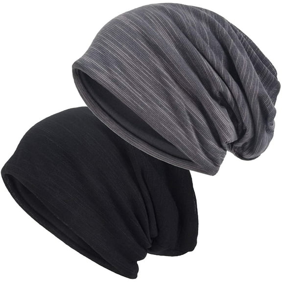 Slouchy Beanie for Men/Women 2-Pack Oversize Baggy Skull Cap Summer Thin Knit Hat