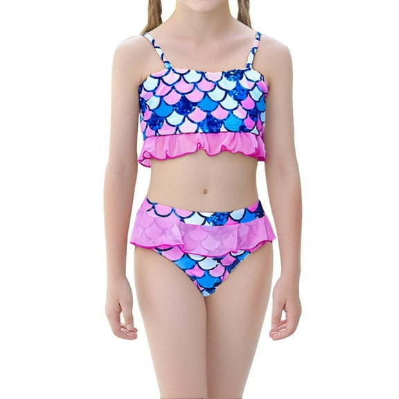 oqasdz Girls Swimsuits Kids Scale Printed Bikini Swimsuit 2PCS Swimwear For Child And Kids Swim Suits Size 3 Y-4 Y