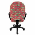 thumbnail image 3 of Fish Office Chair Slipcover, Aboriginal Style Ornamental Fish Feels in Vivid Tones, Protective Stretch Decorative Fabric Cover, Standard Size, Pale Ruby and Multicolor, by Ambesonne, 3 of 5