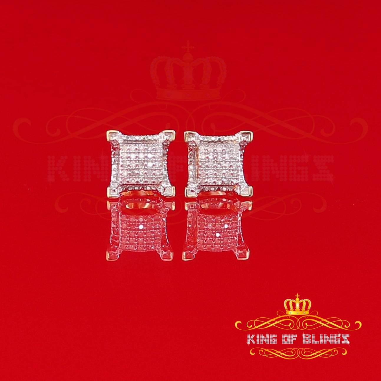 King of Bling's 10K Real Yellow Gold with 0.15CT Real Diamond Men's/Women's stud Square Earrings