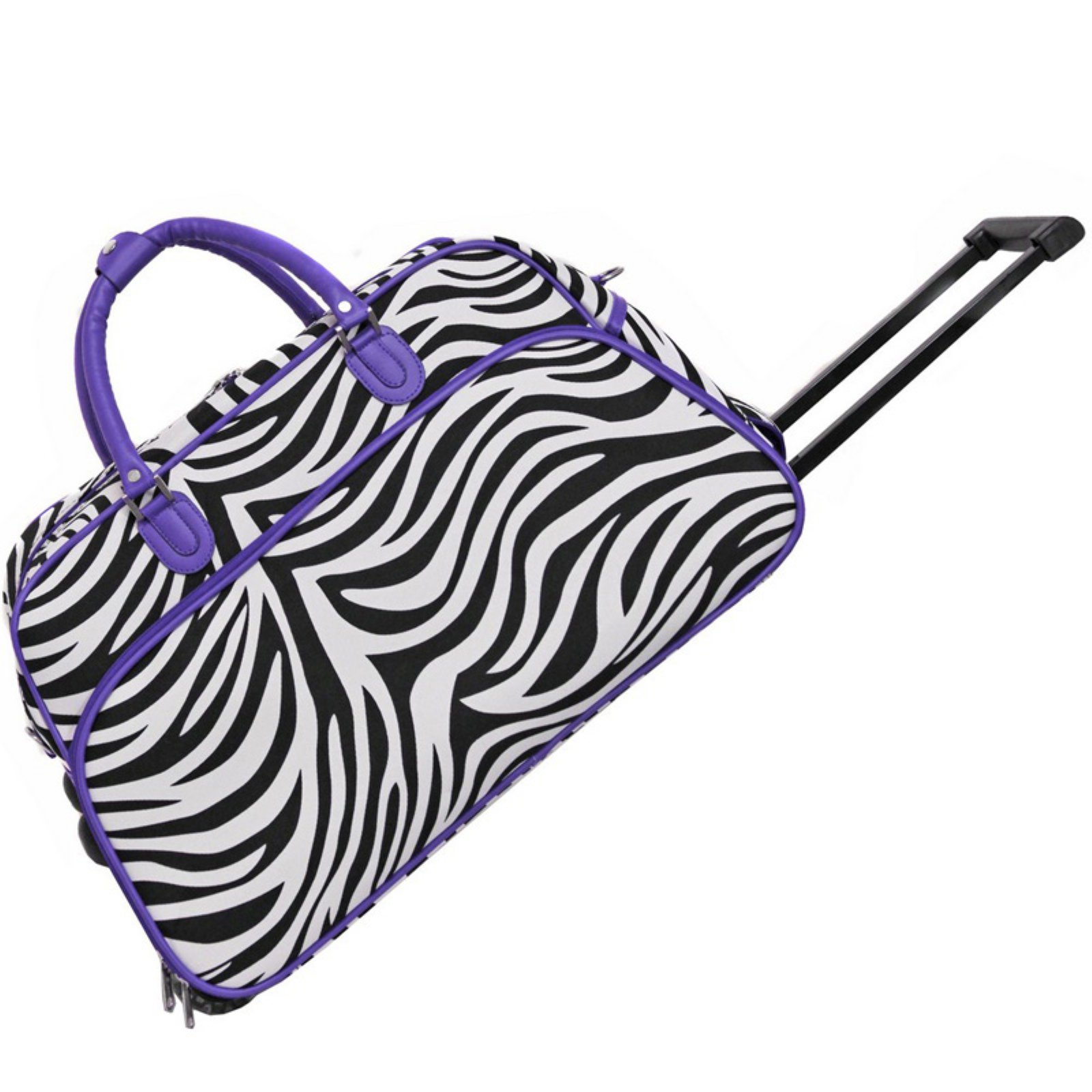 World Traveler 21-Inch Carry-On Rolling Duffel Bag - Blue Trim Zebra
