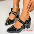 thumbnail image 3 of FRSASU Women's Glossy Bowtie Shoes Dating Pointed Toe Adjustable Strap Buckle Fashion Dress Chunky High Heel Pumps Shoes Black, 3 of 9