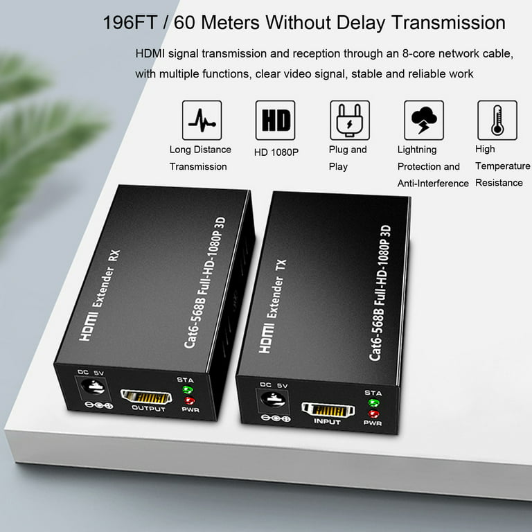 PWAY HDMI Extender 1080p@60Hz, 3D, Over Single Cat5e/Cat6/Cat 7 Cable Full  HD Uncompressed Transmit Up to 164 Ft(50m), EDID and POC Function Supported