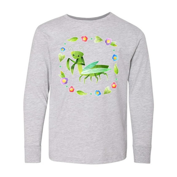 Inktastic Praying Mantis with Flowers and Leaves Long Sleeve Youth T-Shirt