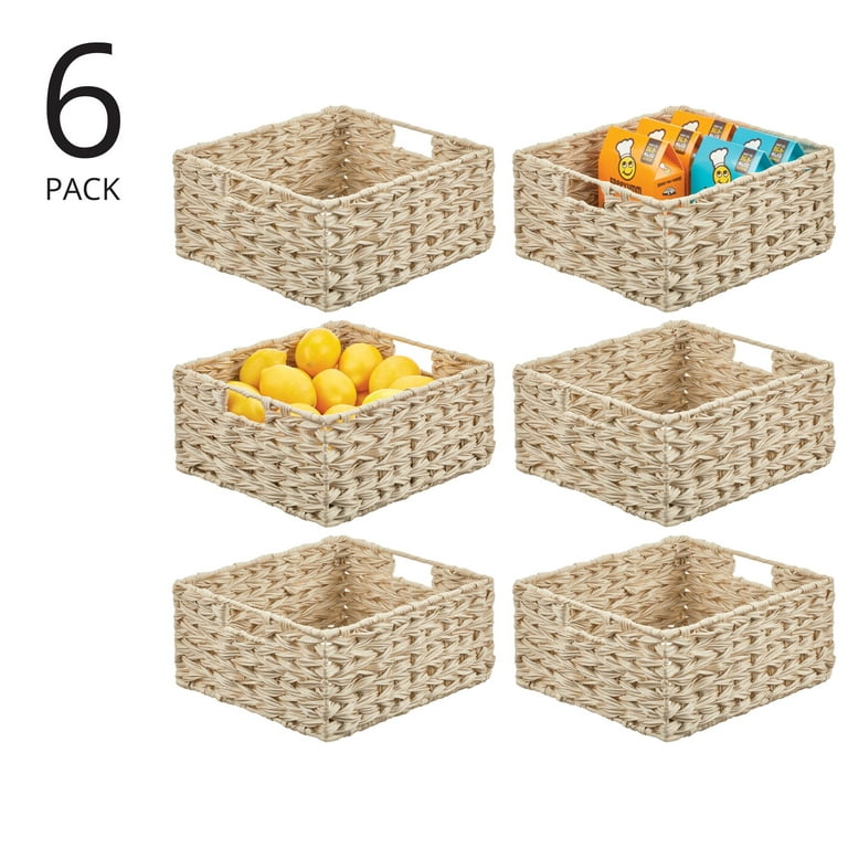 mDesign Woven Plastic Kitchen Pantry Storage Bin Basket - 6 Pack - Gray  Ombre